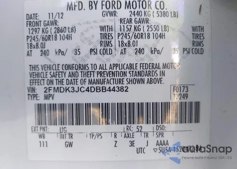 2013 Ford Edge Sel from USA, damaged, VIN 2FMDK3JC4DBB44382